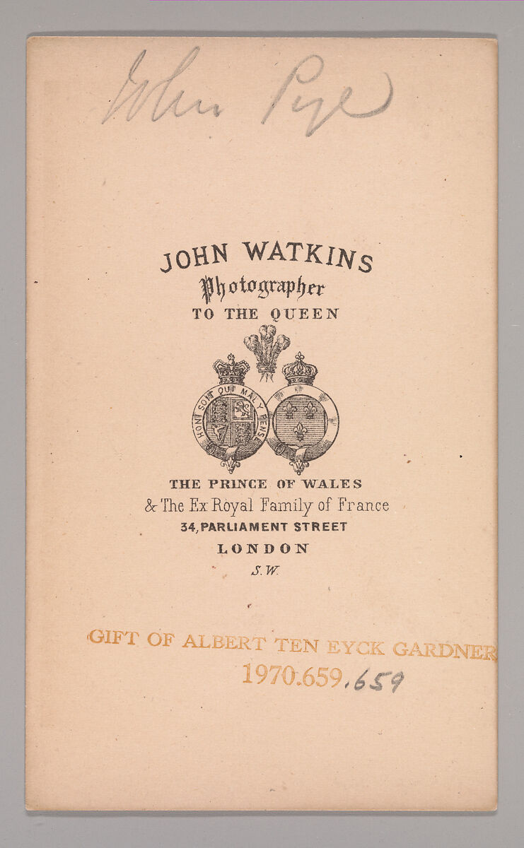 [Unknown Subject], John and Charles Watkins (British, active 1867–71), Albumen silver print