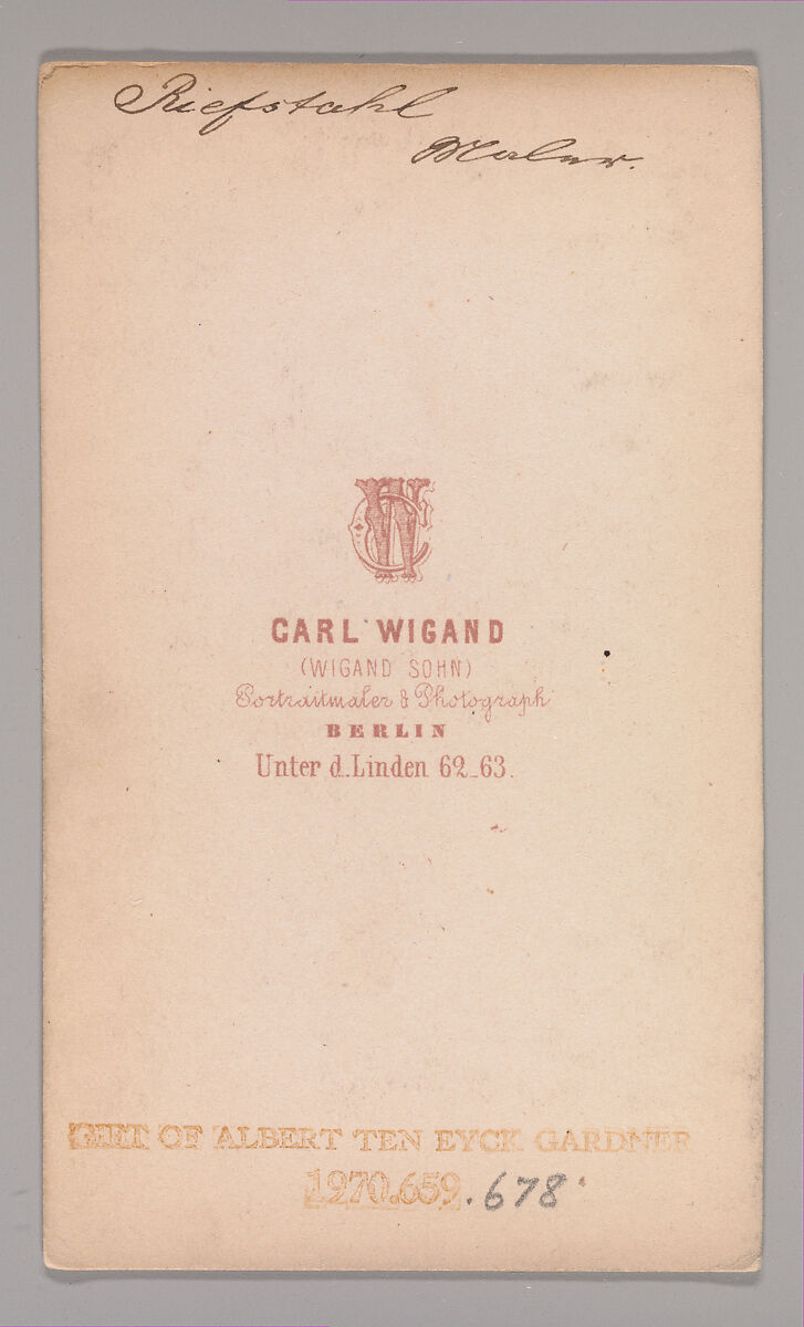 [Riefstahl ?], Carl Wigand (active 1860s), Albumen silver print