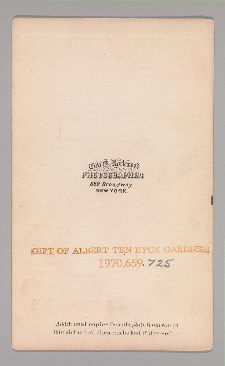 [Aaron Draper Shattuck], George Gardner Rockwood (American, 1832–1911), Albumen silver print