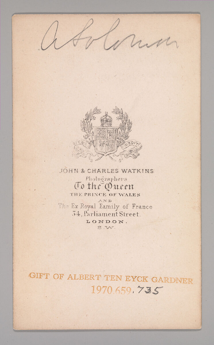 [Unknown Subject], John and Charles Watkins (British, active 1867–71), Albumen silver print