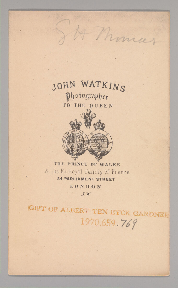 [Unknown Subject], John and Charles Watkins (British, active 1867–71), Albumen silver print