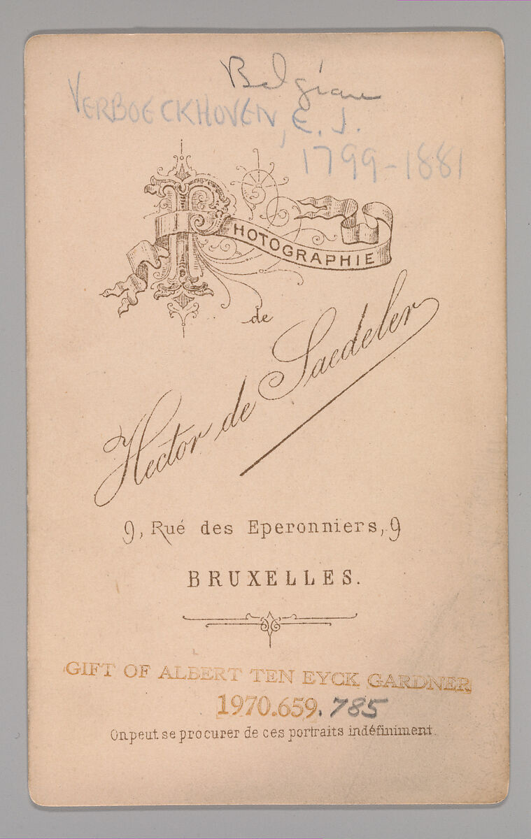 [Eugene Joseph Verboeckhoven], Hector de Saedeler (Belgian, active 1860s), Albumen silver print