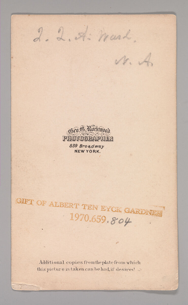 [Unknown Subject], George Gardner Rockwood (American, 1832–1911), Albumen silver print