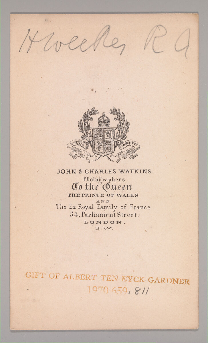 [Henry Weekes], John and Charles Watkins (British, active 1867–71), Albumen silver print