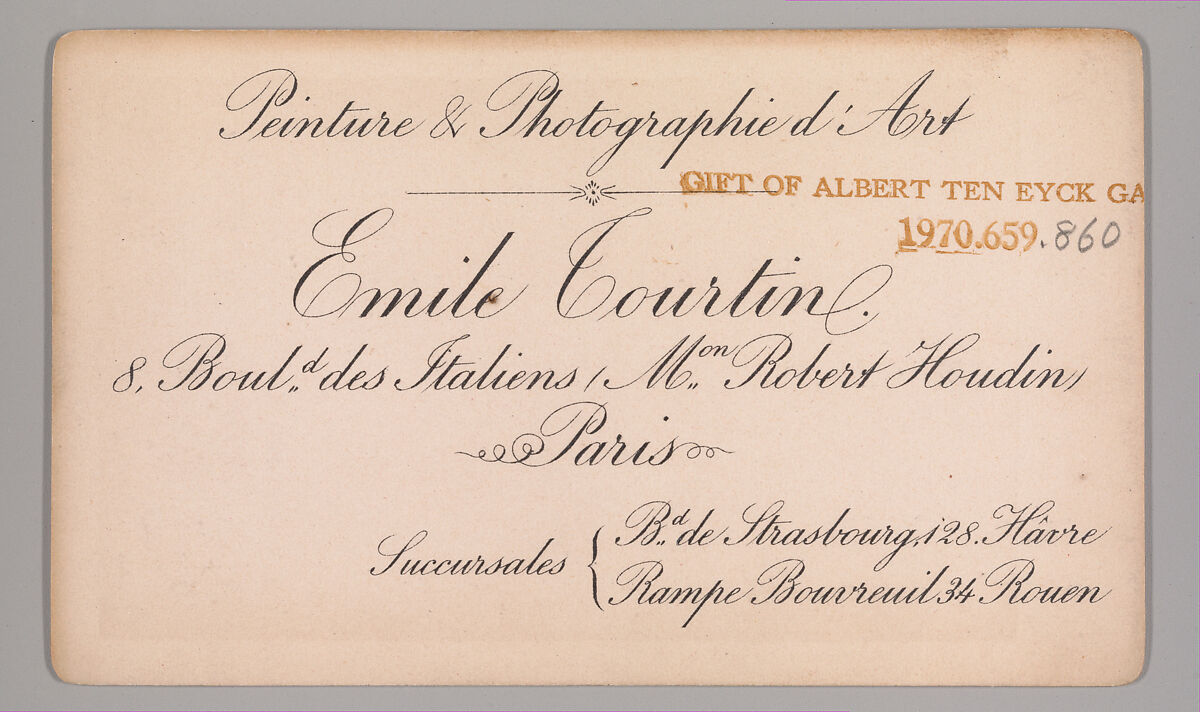 [Unknown Subject], Emile Tourtin (French, active 1860s–70s), Albumen silver print