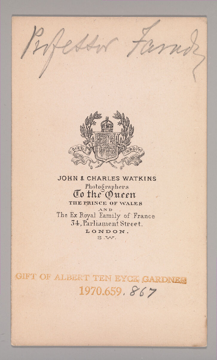 [Unknown Subject], John and Charles Watkins (British, active 1867–71), Albumen silver print