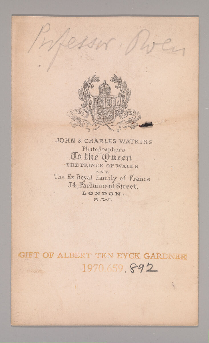 [Professor Owen], John and Charles Watkins (British, active 1867–71), Albumen silver print