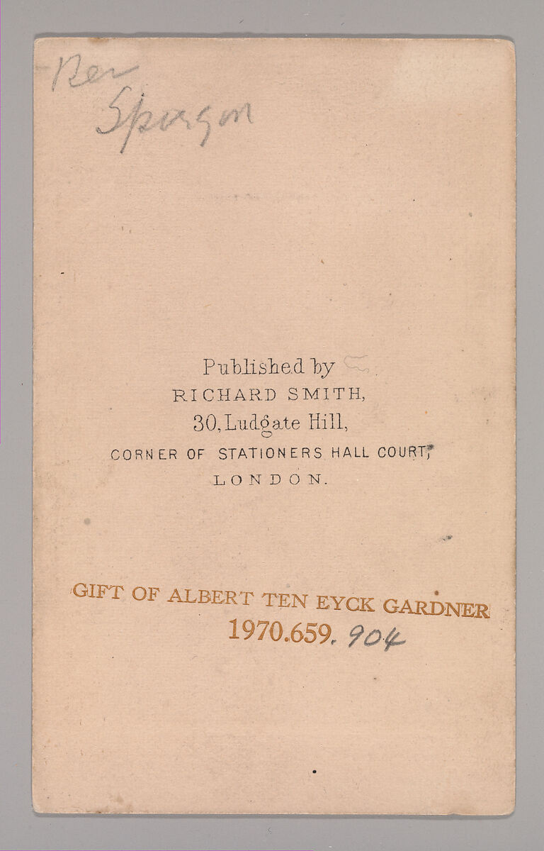 [Rev. Spirson?], Richard Smith (British, active 1860s), Albumen silver print