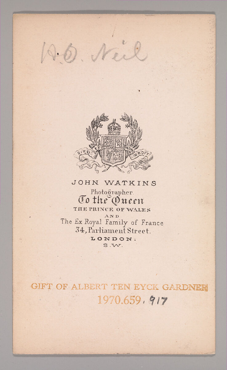 [Henry O'Neil], John and Charles Watkins (British, active 1867–71), Albumen silver print
