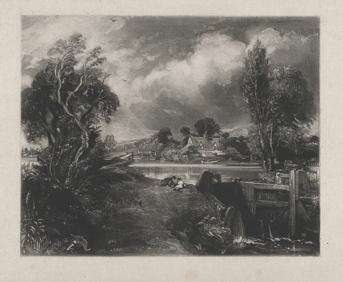 A Lock on the Stour, David Lucas (British, Geddington Chase, Northamptonshire 1802–1881 London), Mezzotint on chine collé; proof before published state 