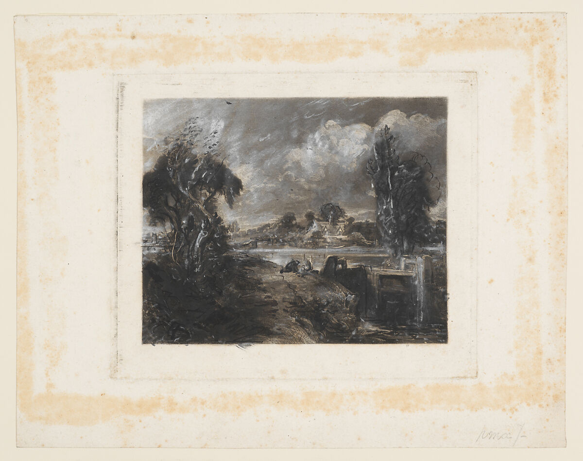 A Lock on the Stour, David Lucas (British, Geddington Chase, Northamptonshire 1802–1881 London), Mezzotint touched with black ink, white chalk, and graphite; proof before published state 
