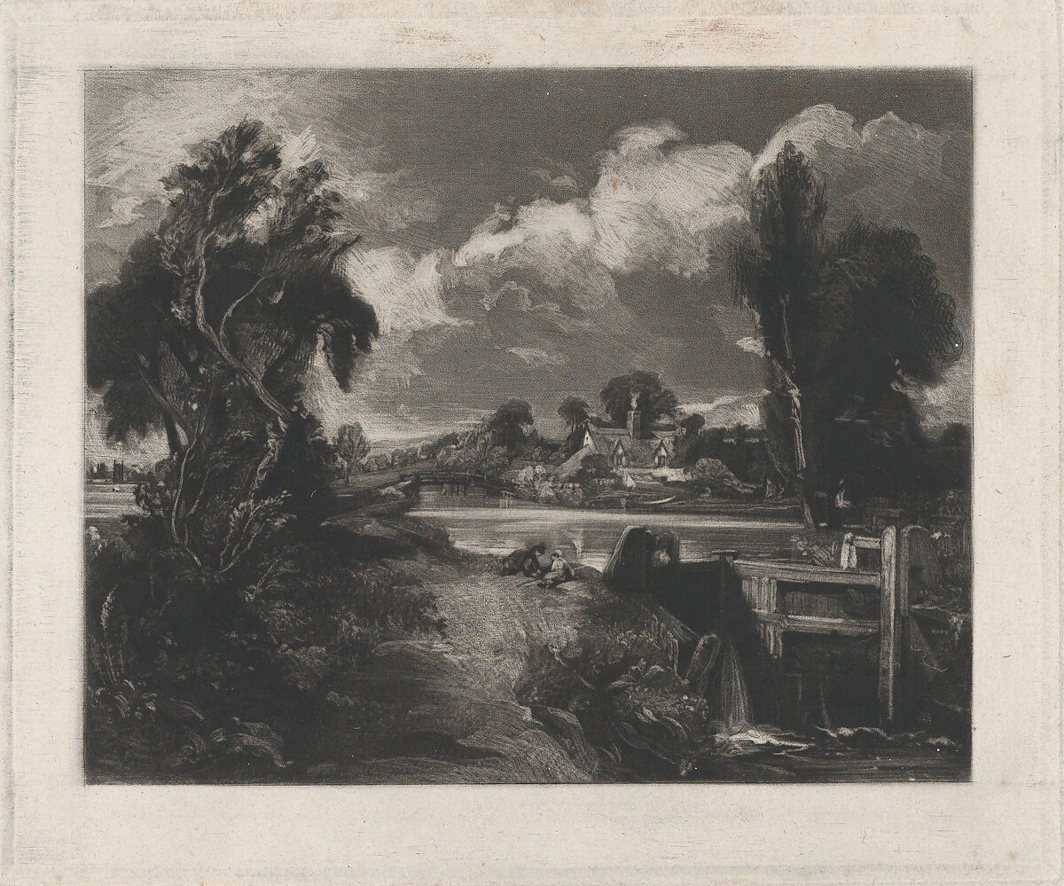 A Lock on the Stour, David Lucas  British, Mezzotint; proof before published state