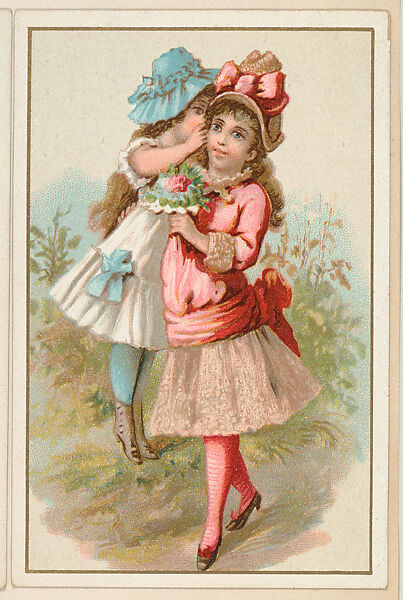 Two girls whispering, bakery card from the Picture Cards series (D63), issued by the Vienna Model Bakery, Issued by Vienna Model Bakery, Commercial color lithograph 
