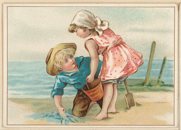 Two children playing in the sand, bakery card from the Picture Cards series (D63), issued by the Vienna Model Bakery, Issued by Vienna Model Bakery, Commercial color lithograph 