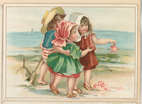 Three children with a starfish, bakery card from the Picture Cards series (D63), issued by the Vienna Model Bakery, Issued by Vienna Model Bakery, Commercial color lithograph 
