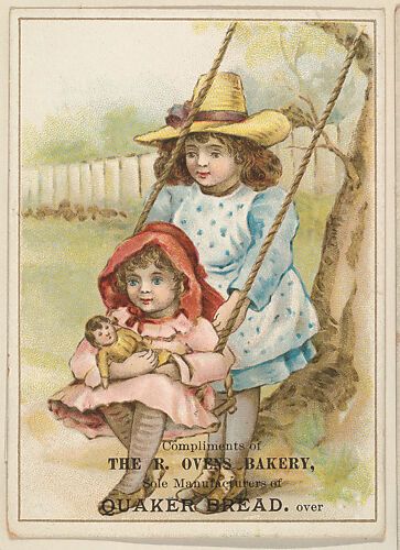 Two girls swinging, bakery card from the Picture Cards series (D63), issued by The R. Ovens Bakery