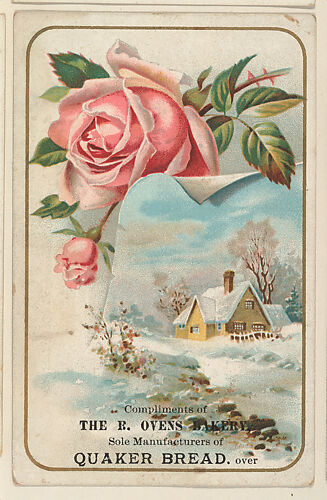 Scenic yellow house scene with roses, bakery card from the Picture Cards series (D63), issued by The R. Ovens Bakery