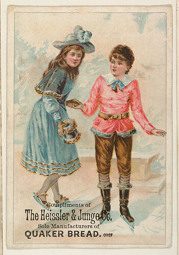 Two ice skaters, bakery card from the Picture Cards series (D63), issued by The Heissler & Junge Company