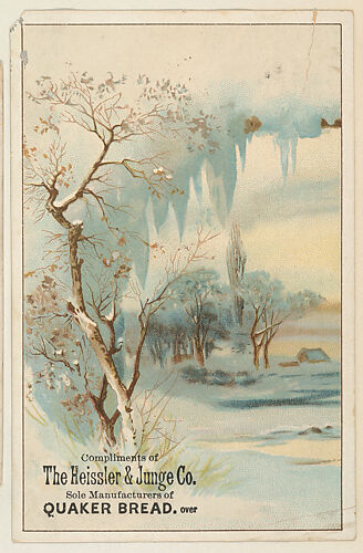 Winter scene with tree, bakery card from the Picture Cards series (D63), issued by The Heissler & Junge Company