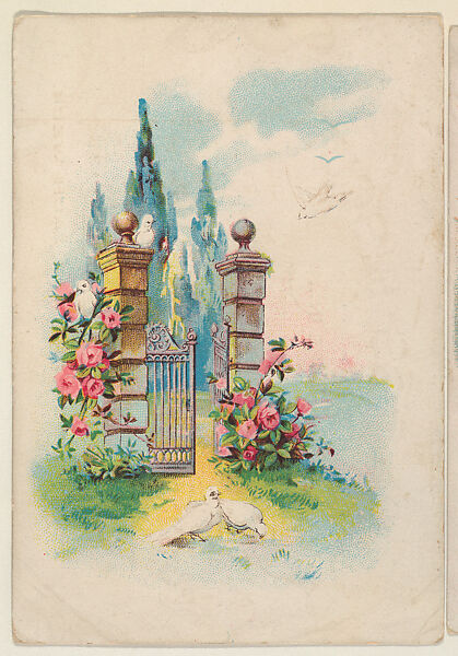 Gate with roses, bakery card from the Picture Cards series (D63), issued by the Manhattan Biscuit  Company, Issued by Manhattan Biscuit Company, Commercial color lithograph 