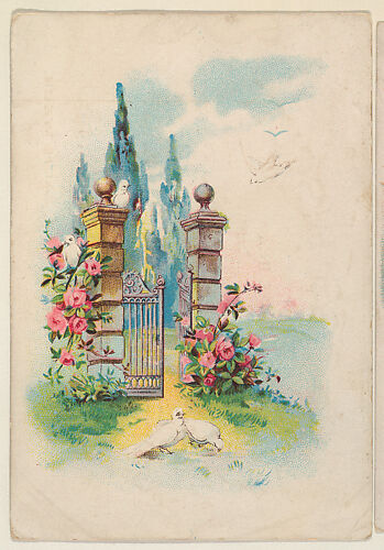 Gate with roses, bakery card from the Picture Cards series (D63), issued by the Manhattan Biscuit  Company
