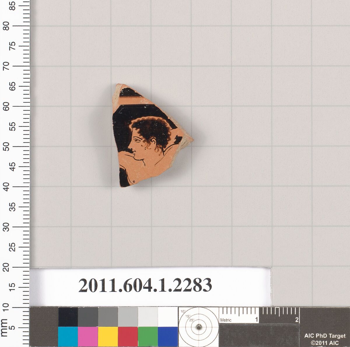 Terracotta fragment of a kylix (drinking cup), Terracotta, Greek, Attic 