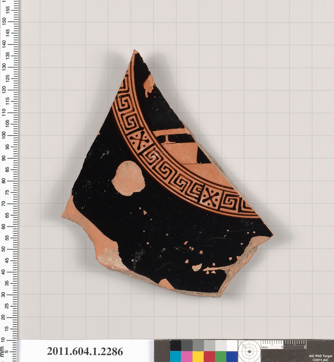 Terracotta fragment of a kylix (drinking cup), Terracotta, Greek, Attic 