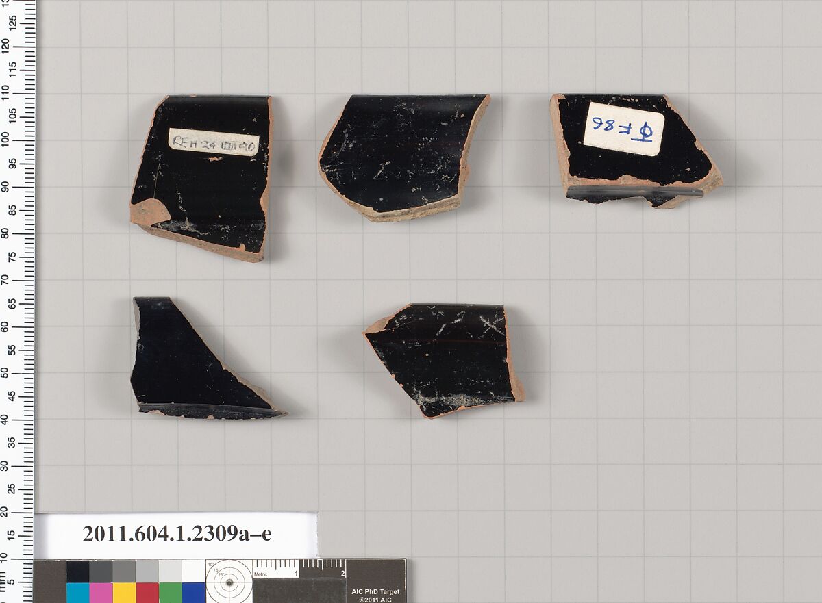 Terracotta rim fragments of kylikes (drinking cups), Terracotta, Greek, Attic