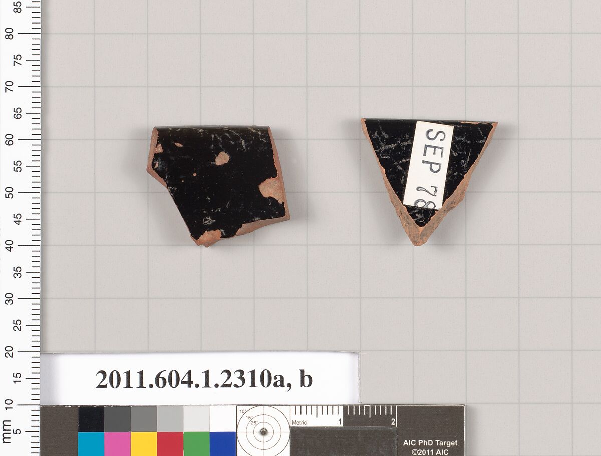 Terracotta rim fragments of kylikes (drinking cups), Terracotta, Greek, Attic