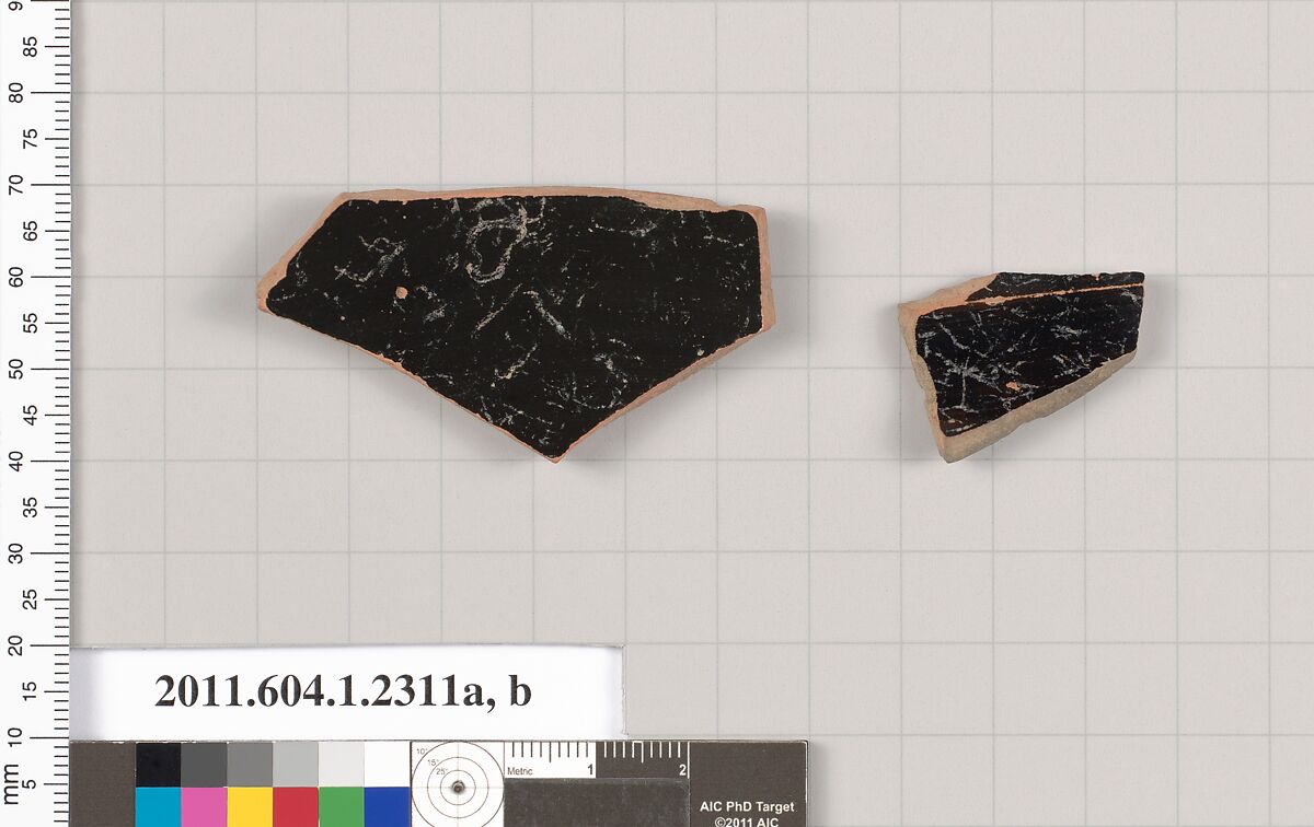 Terracotta fragments of kylikes(drinking cups), Terracotta, Greek, Attic