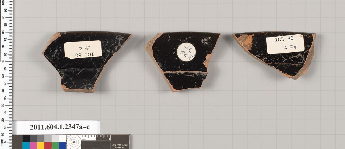 Terracotta rim fragments of kylikes (drinking cups), Terracotta, Greek, Attic