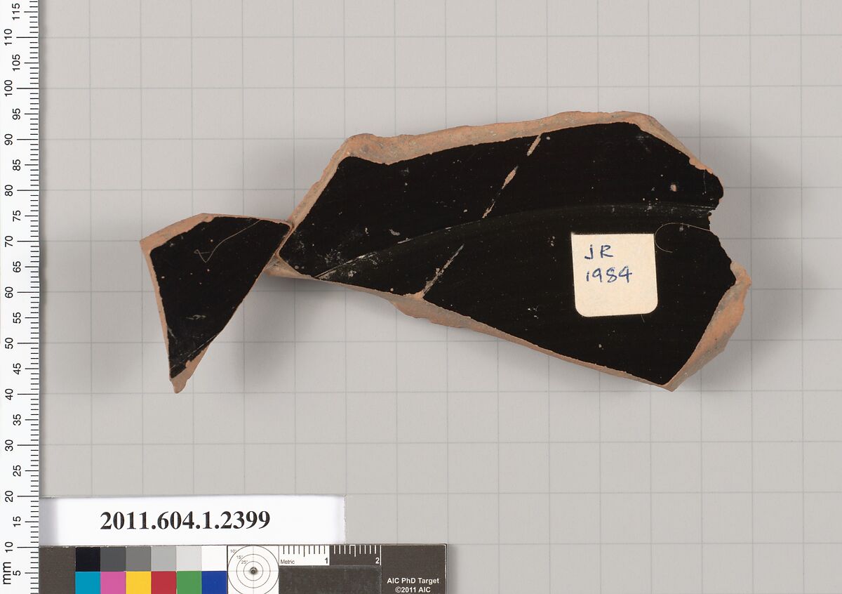 Terracotta fragment of a kylix (drinking cup), Terracotta, Greek, Attic