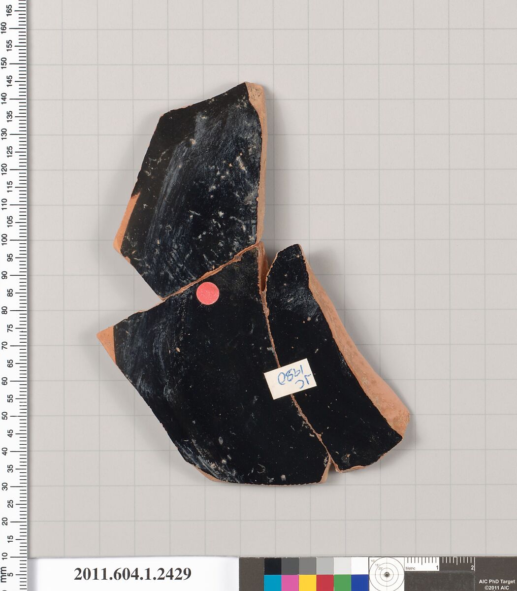 Terracotta fragment of a kylix (drinking cup), Terracotta, Greek, Attic