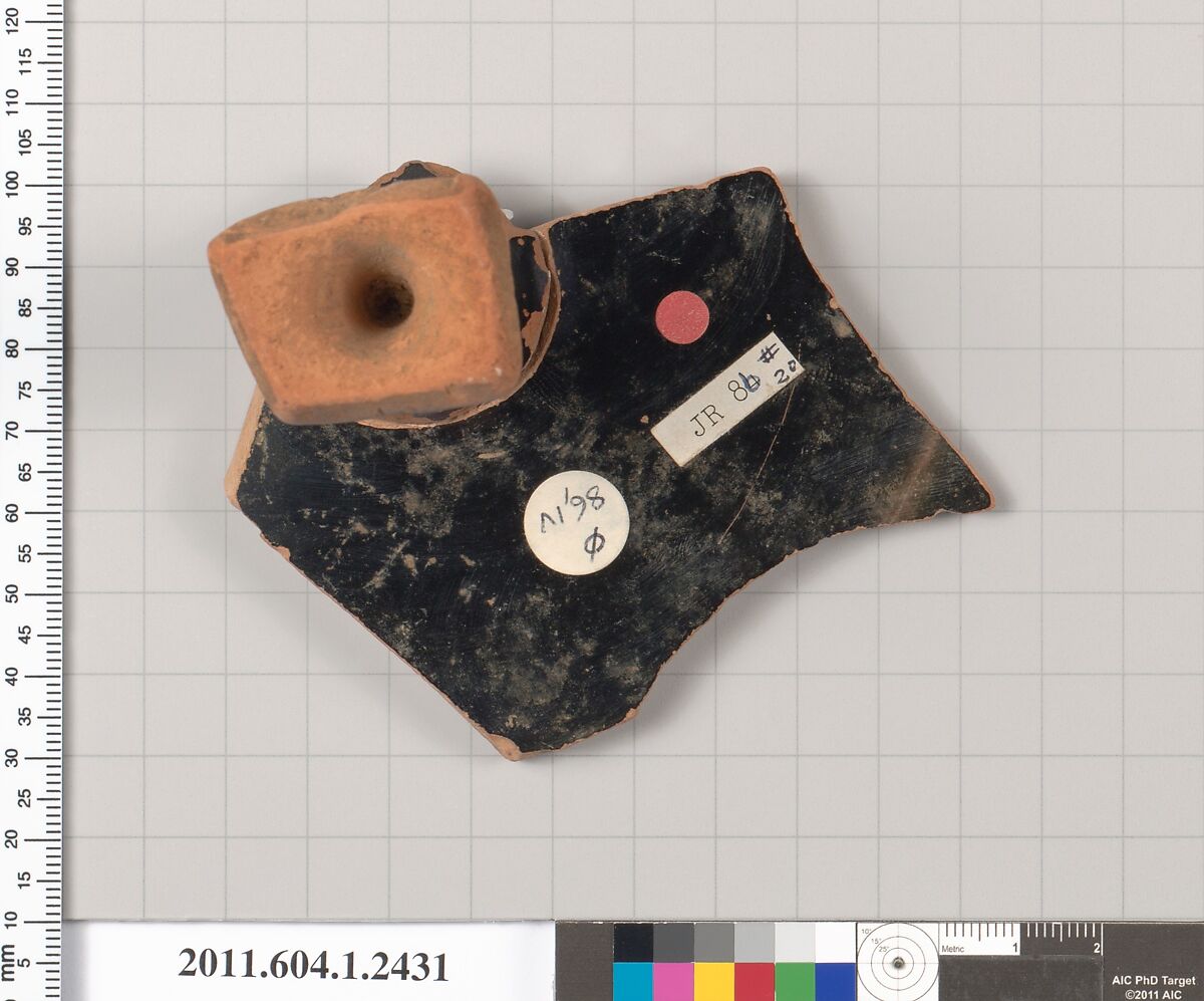 Terracotta fragment of a kylix (drinking cup), Terracotta, Greek, Attic