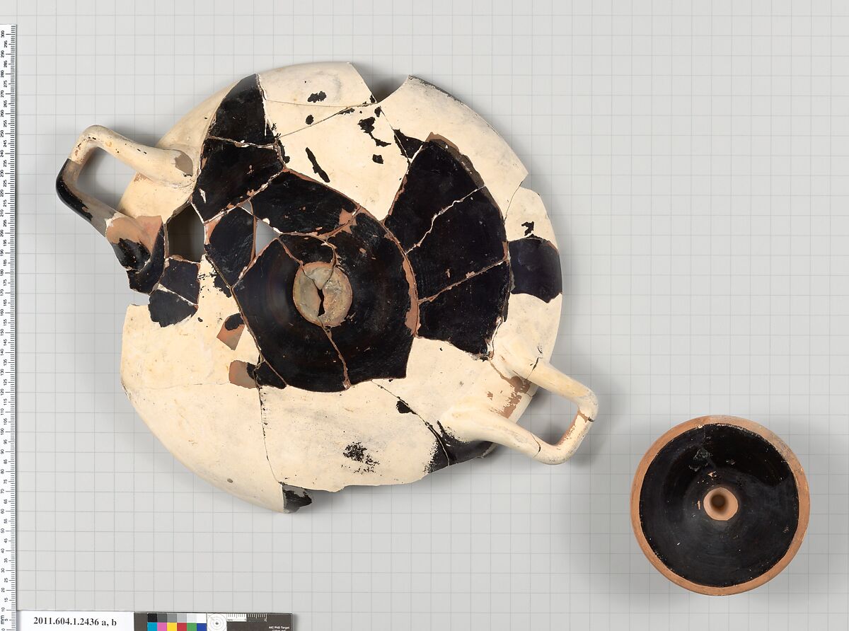 Terracotta fragments of a kylix (drinking cup), Terracotta, Greek, Attic