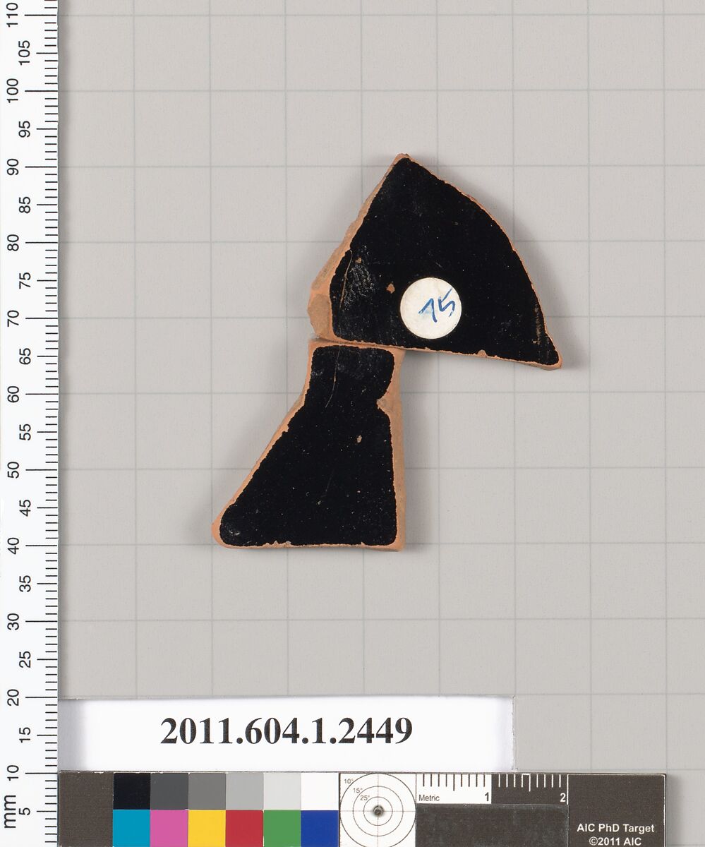 Terracotta fragment of a kylix (drinking cup), Terracotta, Greek, Attic