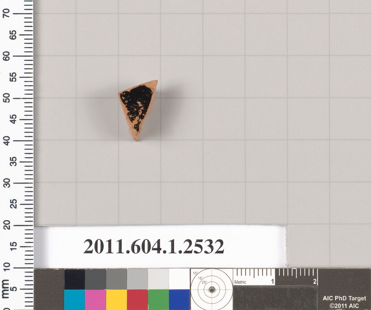 Terracotta fragment of a kylix (drinking cup), Terracotta, Greek, Attic
