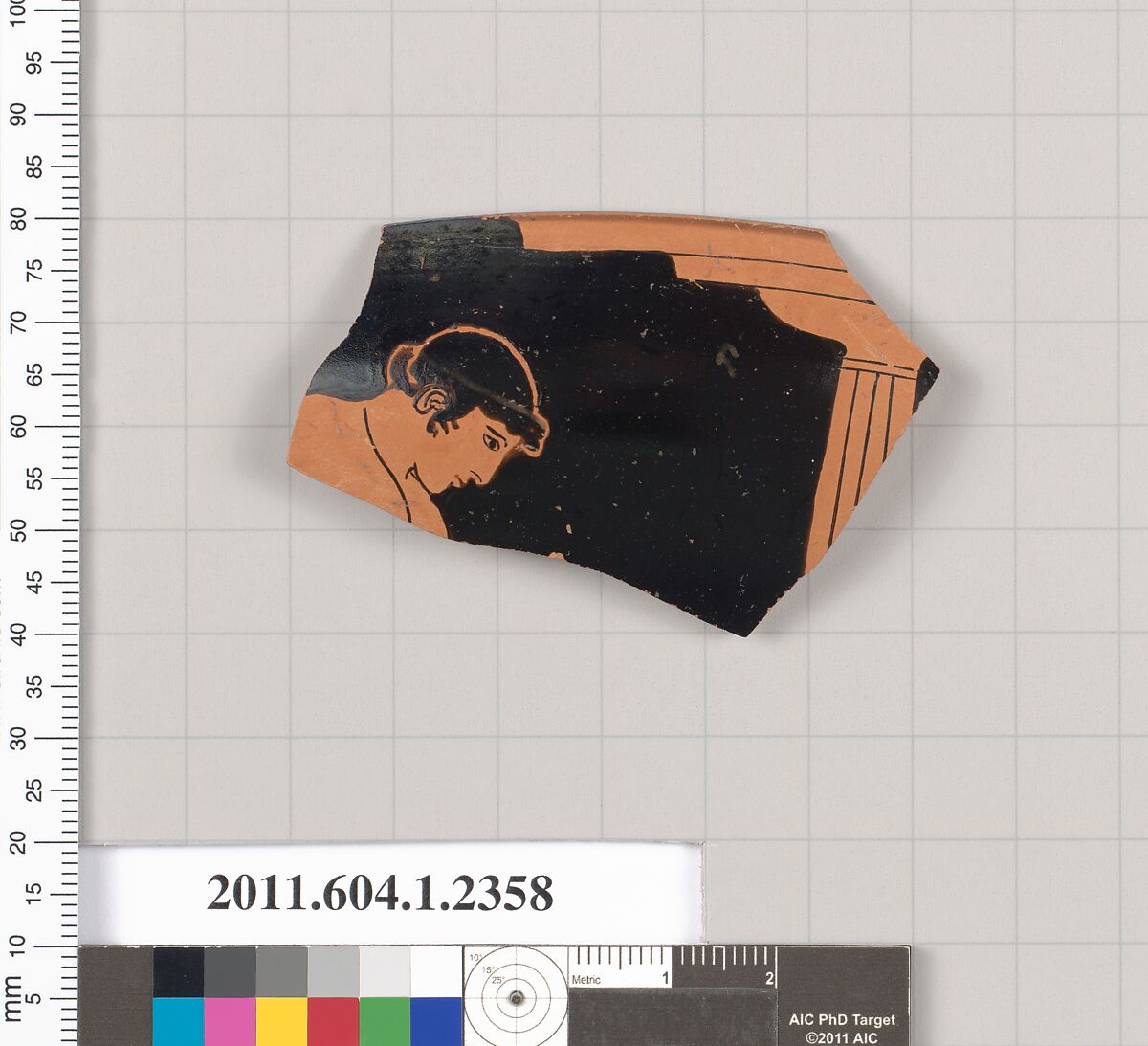 Terracotta rim fragment of a kylix (drinking cup), Terracotta, Greek, Attic 