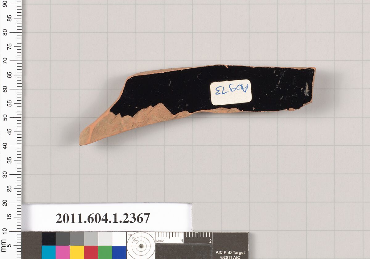 Terracotta fragment of a kylix (drinking cup), Terracotta, Greek, Attic