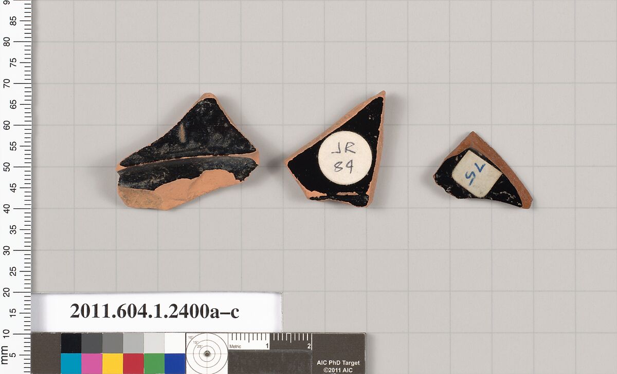 Terracotta fragments of kylikes (drinking cups), Terracotta, Greek, Attic