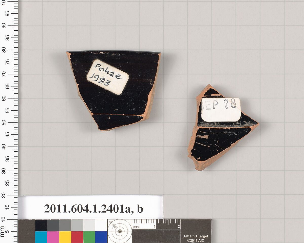 Terracotta fragments of kylikes (drinking cups), Terracotta, Greek, Attic