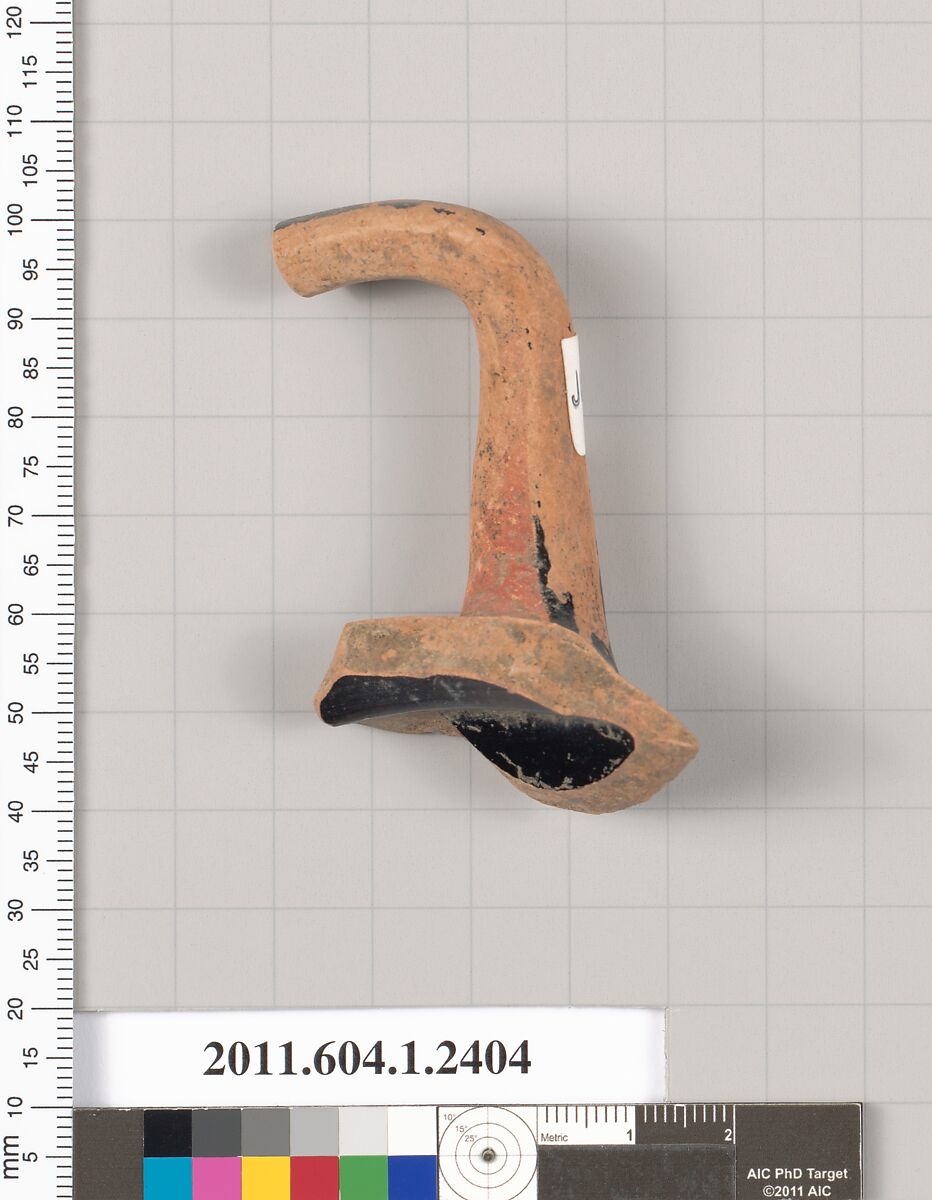 Terracotta fragment of a kylix (drinking cup), Terracotta, Greek, Attic