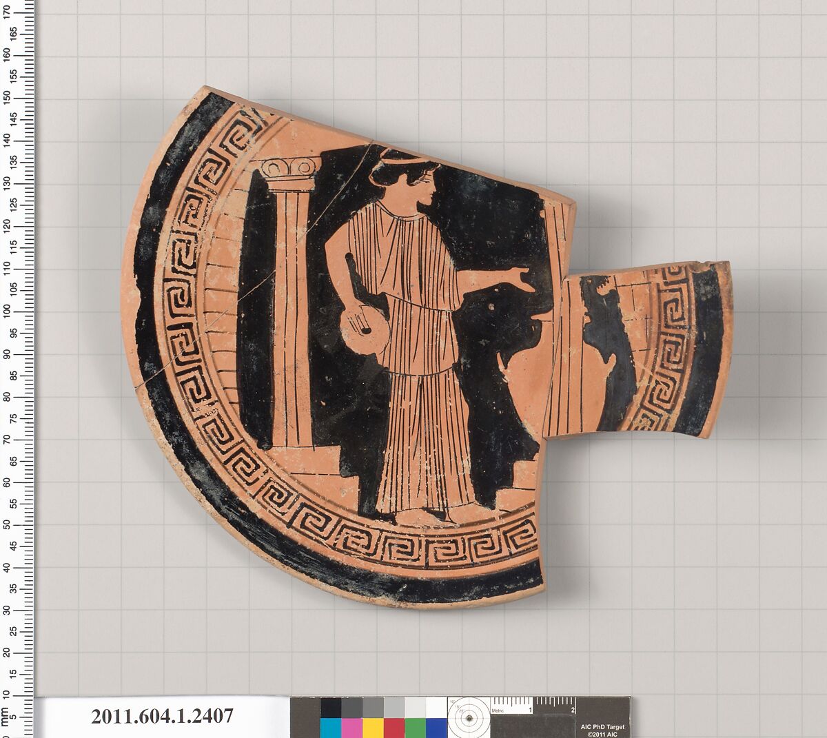 Terracotta fragment of a kylix (drinking cup), Terracotta, Greek, Attic 