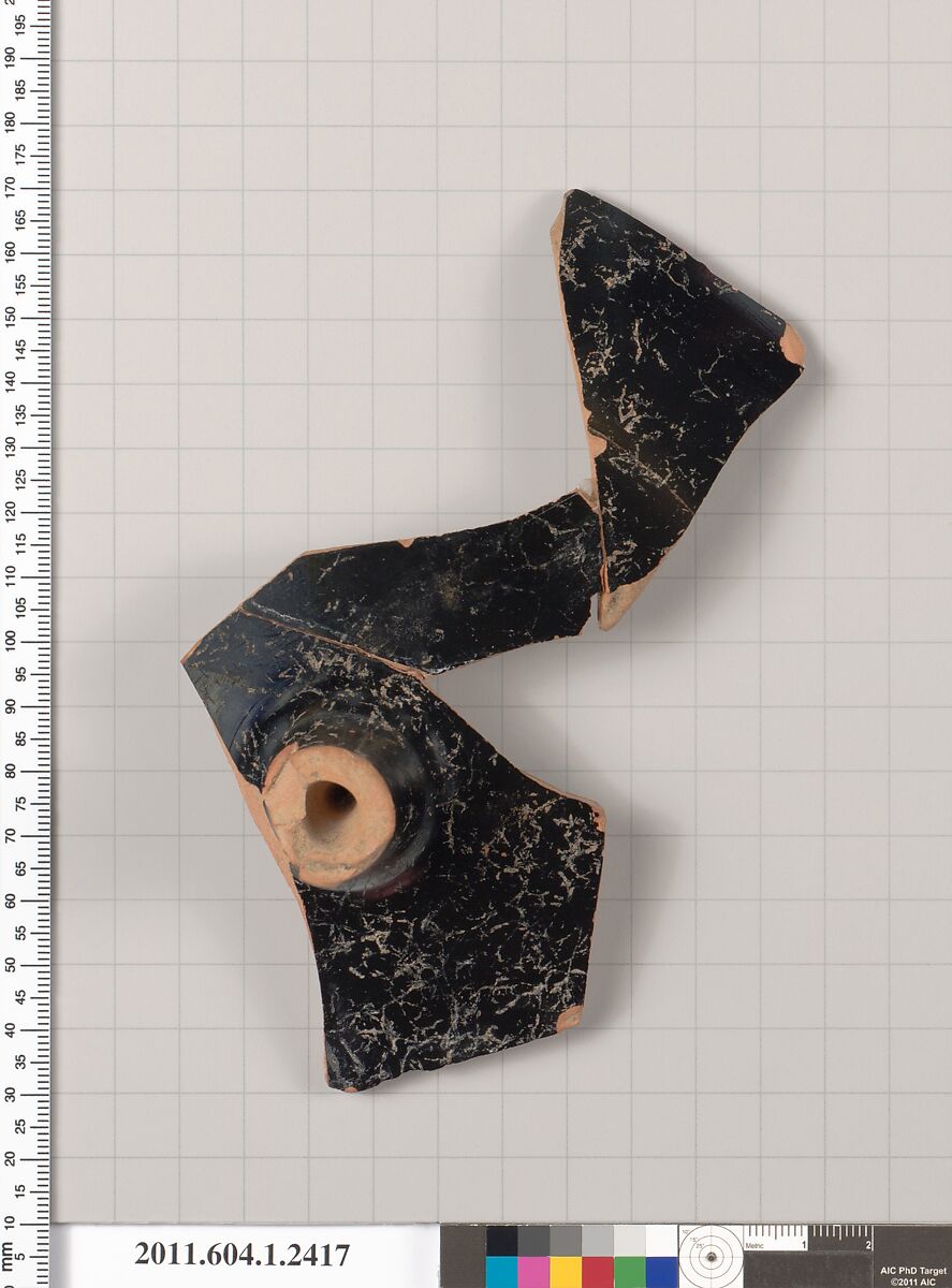 Terracotta fragment of a kylix (drinking cup), Terracotta, Greek, Attic