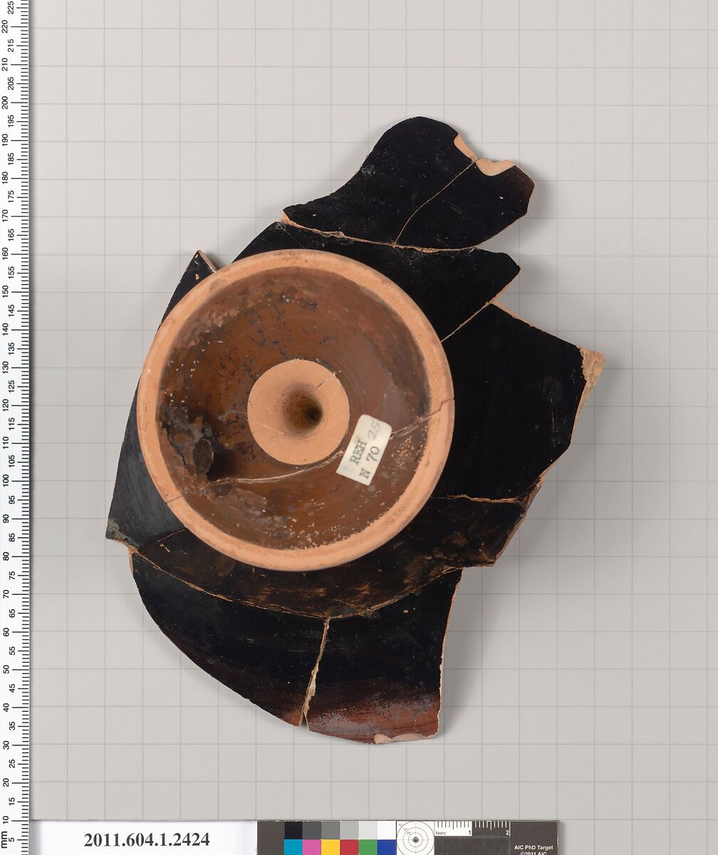 Terracotta fragment of a kylix (drinking cup), Terracotta, Greek, Attic