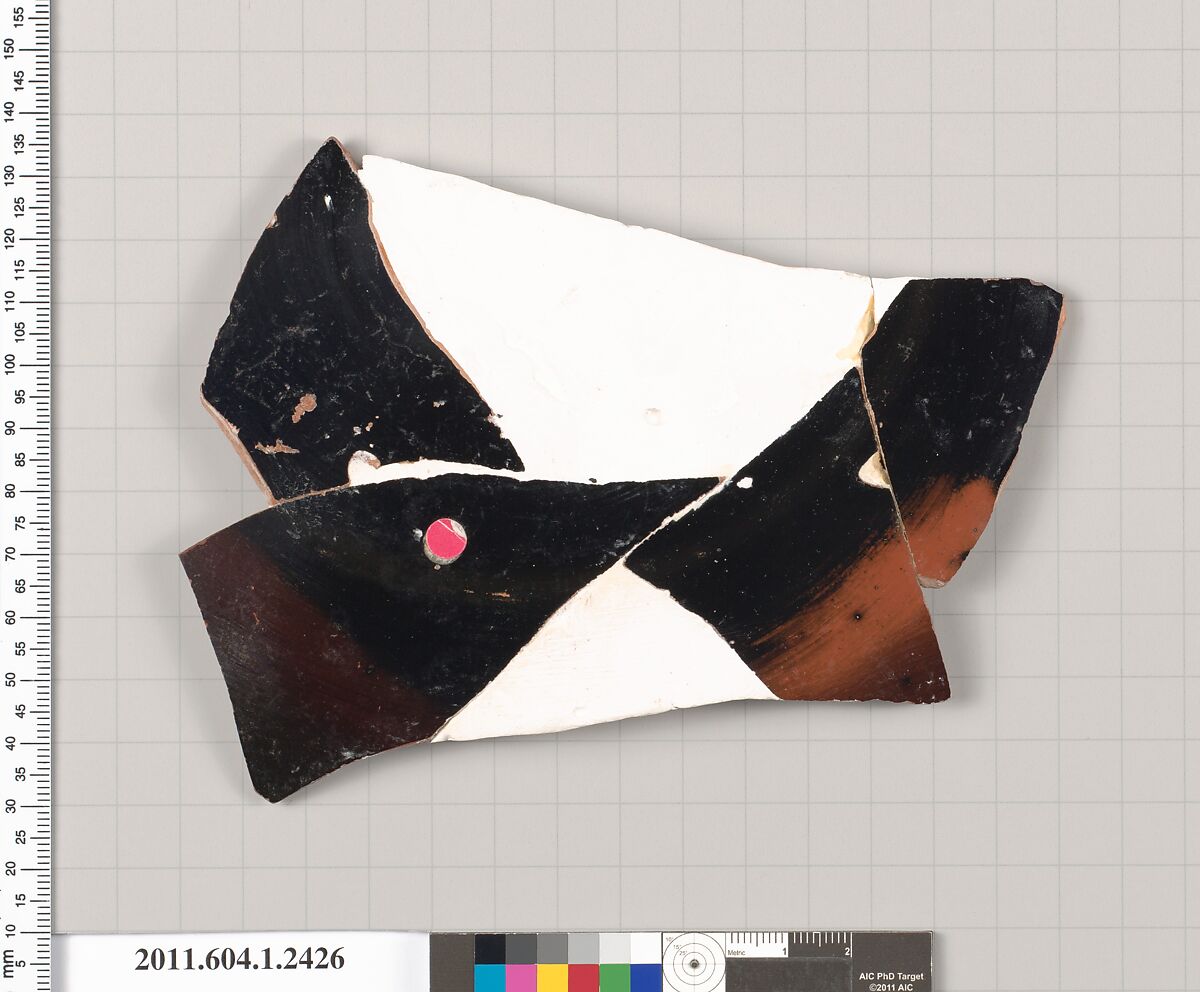 Terracotta fragment of a kylix (drinking cup), Terracotta, Greek, Attic