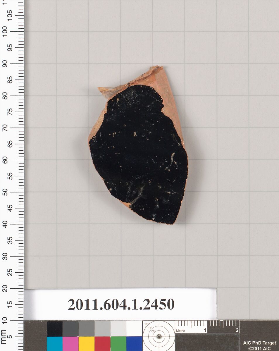 Terracotta fragment of a kylix (drinking cup), Terracotta, Greek, Attic