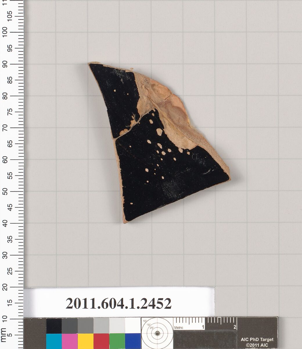 Terracotta fragment of a kylix (drinking cup), Terracotta, Greek, Attic