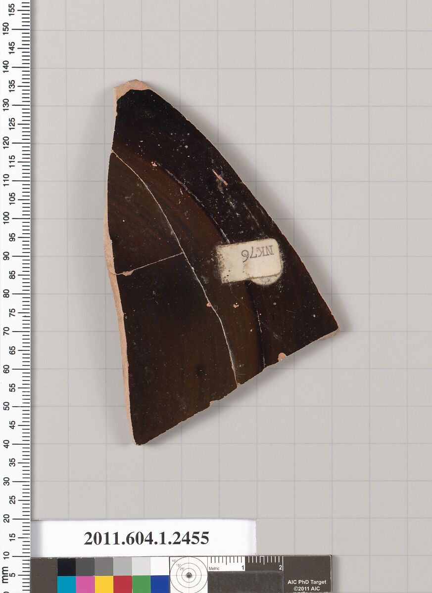 Terracotta fragment of a kylix (drinking cup), Terracotta, Greek, Attic