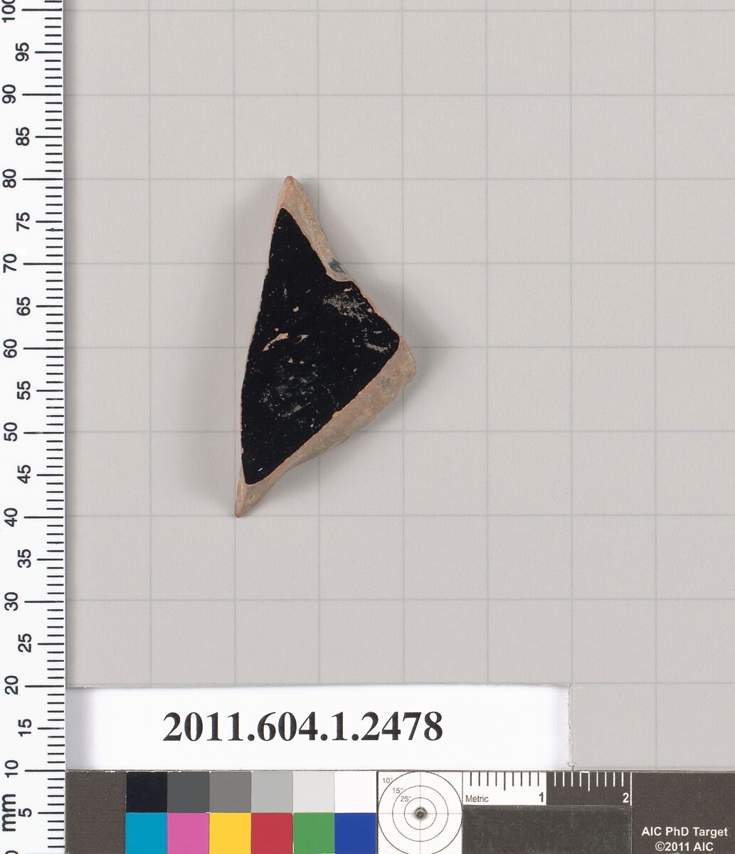 Terracotta fragment of a kylix (drinking cup), Terracotta, Greek, Attic